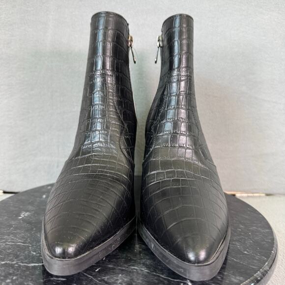 Blondo Black Leather Croc Embossed Waterproof Ankle Boots Women’s Size 8.5M US - Picture 2 of 9